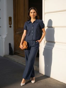 ZUMMER - Women Solid Navy Blue Co-Ord Set