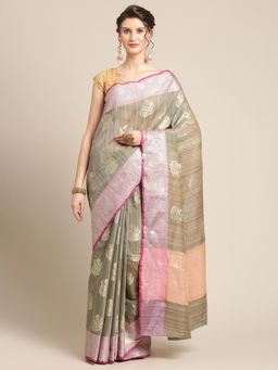 Banarasi Silk Works - Matka Woven Saree Grey with Unstitched Blouse