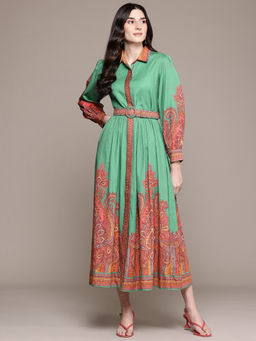 Ritu Kumar - Green Adrika Long Dress with Belt