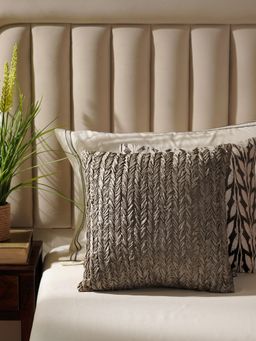 Pure Home + Living - Beige Ruched Square Cushion Cover (16X16 Inches)