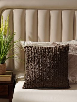 Pure Home + Living - Brown Ruched Square Cushion Cover (16X16 Inches)