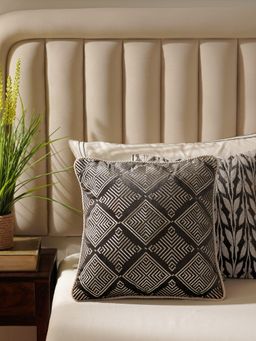 Pure Home + Living - Brown Geometric Embroidered Cushion Cover (16X16 Inches)