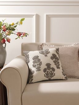 Pure Home + Living - Cream Grey Embroidered Square Cushion Cover (16X16 Inches)