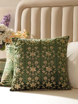 Pure Home + Living - Green Gold Embroidered Square Cushion Cover (18X18 Inches)
