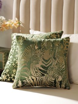Pure Home + Living - Green Zebra Motif Velvet Square Cushion Cover (16X16 Inches)