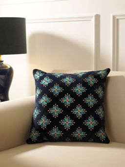 Pure Home + Living - Navy Embellished Square Cushion Cover (18X18 Inches)
