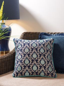 Pure Home + Living - Navy Pomegranate Motif Square Cushion Cover (16X16 Inches)