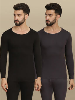 Aerowarm - Men's Cotton Charcoal and Black Full Sleeve Thermal Tops (Pack of 2)