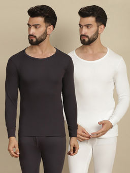 Aerowarm - Men's Cotton Charcoal and White Full Sleeve Thermal Tops (Pack of 2)
