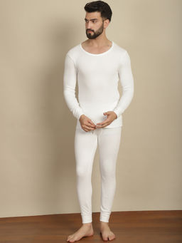 Aerowarm - Men's Cotton White Full Sleeves Thermal Top and Pant