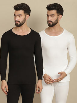 Aerowarm - Men's Cotton White and Black Full Sleeve Thermal Tops (Pack of 2)