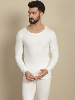 Aerowarm - Men's White Cotton Solid Full Sleeves Thermal Top