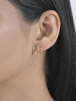 Ornate Jewels - 10K Yellow Gold 0.25 Carat Round Lab Grown Diamond Leaf Stud Earrings