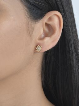 Ornate Jewels - 10K Yellow Gold 0.24 Carat Round Lab Grown Diamond Floral Stud Earrings