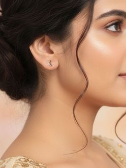 Ornate Jewels - 10K Yellow Gold 0.12 Carat Round Lab Grown Diamond Moon Stud Earrings