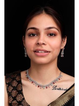 STILEADDA - Silver Plated Multicolour Cubic Zirconia Statement Necklace Set