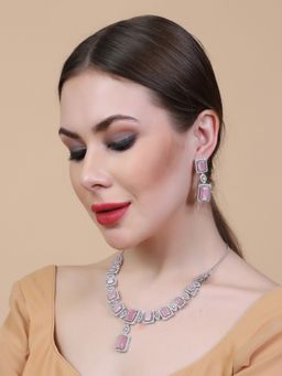 STILEADDA - Stunning Pink Big Square Cubic Zirconia Necklace Set