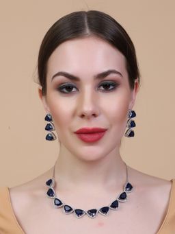 STILEADDA - Designer Blue Ad Necklace with Sparkling Cz Stones