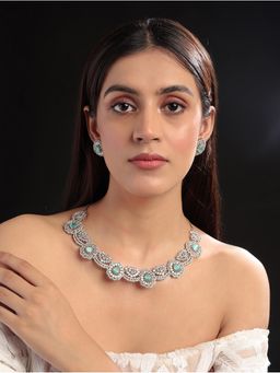 STILEADDA - Intricate Cut Work Turquoise Cz Necklace Set