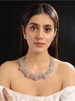 STILEADDA - Intricate Cut Work Pink Cz Necklace Set