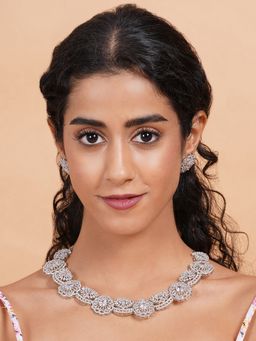 STILEADDA - Intricate Cut Work White Cz Necklace Set