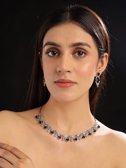 STILEADDA - Sleek Cut Work Blue Cz Ad Necklace