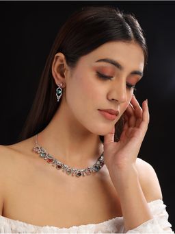 STILEADDA - Sleek Cut Work Multicolour Cz Ad Necklace