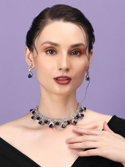 STILEADDA - Blue Cz Ad Necklace Set For Glamorous Look