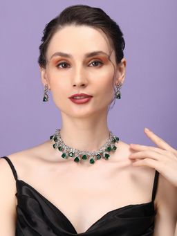 STILEADDA - Green Cz Ad Necklace Set For Glamorous Look