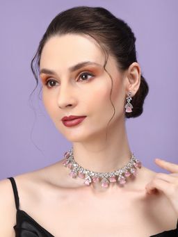 STILEADDA - Pink Cz Ad Necklace Set For Glamorous Look