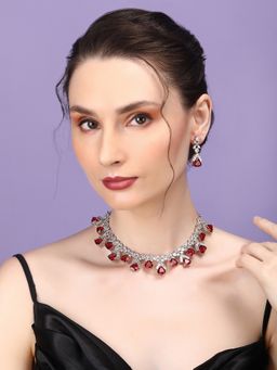 STILEADDA - Red Cz Ad Necklace Set For Glamorous Look