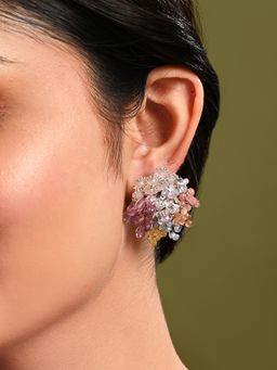 House of D'oro - Colourful Crystal Button Earrings For Haldi Mehendi Wedding