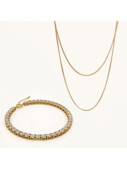 Palmonas - Diamond Affair Bracelet and 18K Gold Plated Double Chain Delight Necklace Set