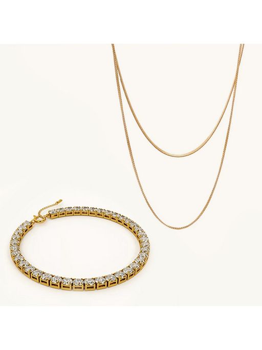 Palmonas Diamond Affair Bracelet and 18K Gold Plated Double Chain Delight Necklace Set