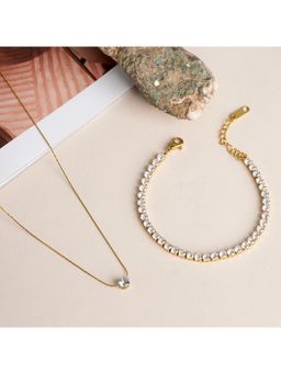 Palmonas - Diamond Affair Bracelet and Delicate Diamond Studded Necklace Jewellery Set