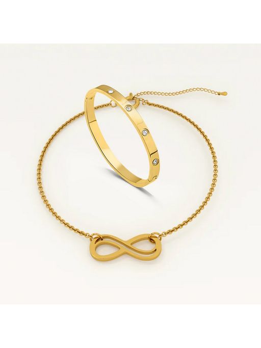 Palmonas Crystal Love Bangle Bracelet and Infinity Charm Bracelet Set