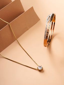 Palmonas - Multi Stone Q Clasp Bracelet and Round Solitaire Necklace Combo Set