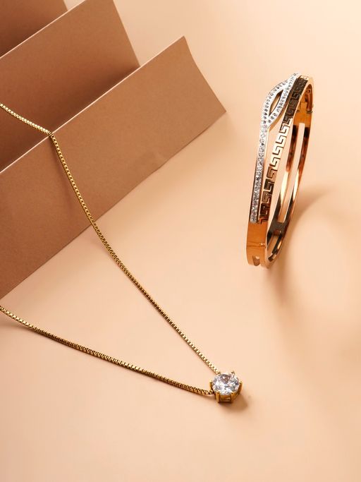 Palmonas Multi Stone Q Clasp Bracelet and Round Solitaire Necklace Combo Set