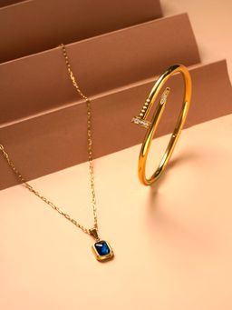 Palmonas - Nail Bangle Bracelet and Everyday Exquisite Blue Stone Gold Necklace Combo Set