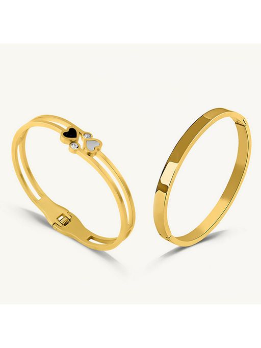 Palmonas Plain Stackable Bangle Bracelet and Heart Of Gold Bracelet Set