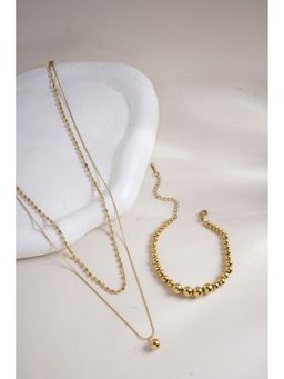 Palmonas - Gold Beaded Bracelet and Two-Layered Bead Necklace Combo Set