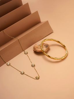 Palmonas - Golden Stream Bangle Bracelet and Daisy Flower Necklace Combo Set