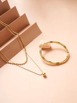 Palmonas - Golden Stream Bangle Bracelet and Two-Layered Bead Necklace Combo Set