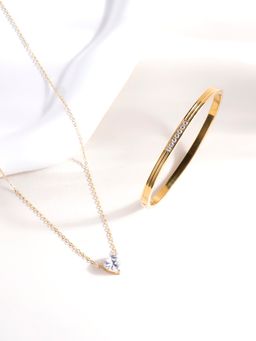 Palmonas - Diamond Allure Bangle Bracelet and Sparkling Hearts Gold Necklace Combo Set