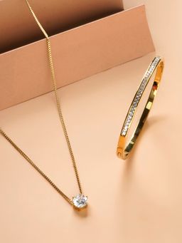 Palmonas - Sparkling Line Bangle Bracelet and Delicate Diamond Studded Necklace Combo Set