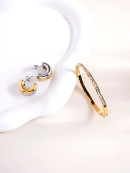 Palmonas - Sparkling Line and Golden Silver Chunky Hoop Jewellery Set