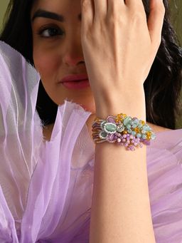 House of D'oro - Gold Plated Colourful Stone Adjustable Bracelet For Weddings