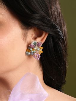 House of D'oro - Multicolour Round Floral Stone Earrings