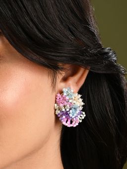 House of D'oro - Pearl and Colourful Flower Round Stud Earrings