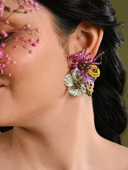 House of D'oro - Colourful Crystal Beaded Flower Abstart Big Studs